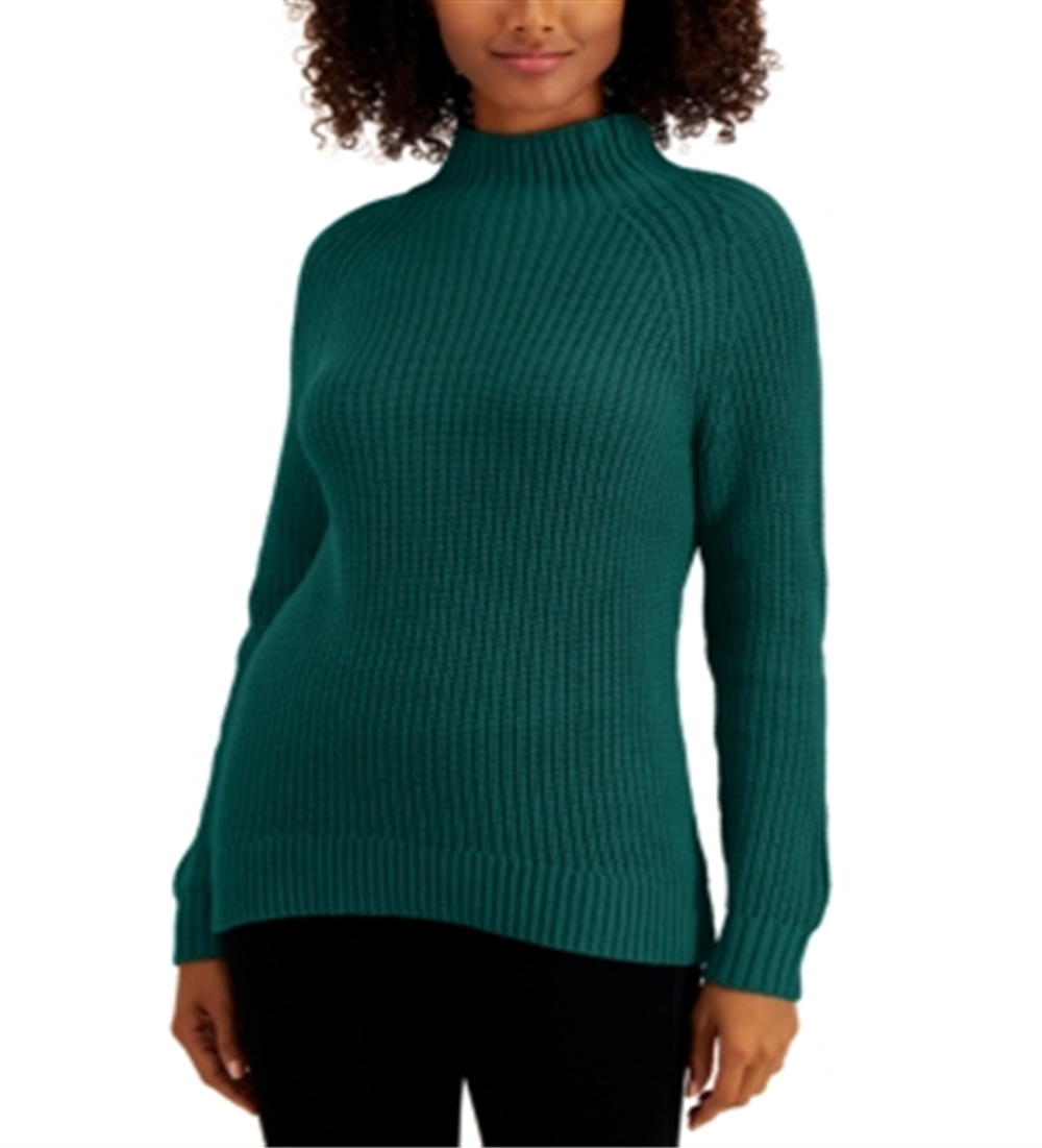 Suéter feminino de algodão com gola funil, estilo &amp; co, verde, tamanho pequeno, extragrande