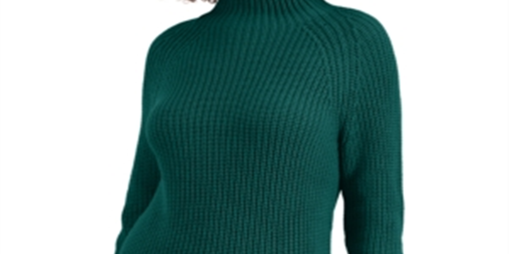 Suéter feminino de algodão com gola funil, estilo &amp; co, verde, tamanho pequeno, extragrande