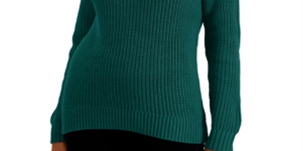 Suéter feminino de algodão com gola funil, estilo &amp; co, verde, tamanho pequeno, extragrande
