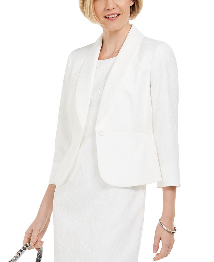 Blazer texturizado feminino Kasper com um botão, branco, tamanho 8