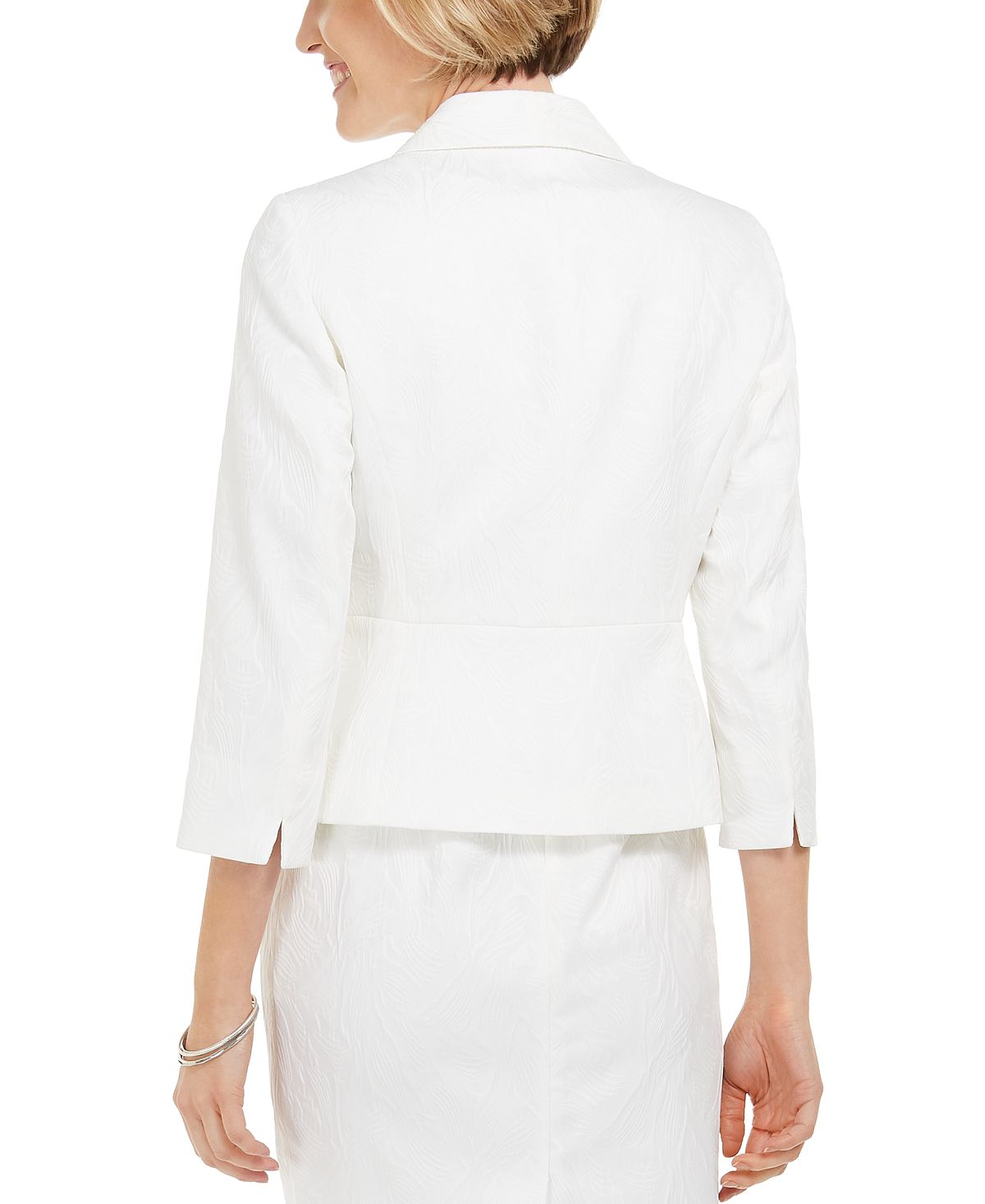 Blazer texturizado feminino Kasper com um botão, branco, tamanho 8