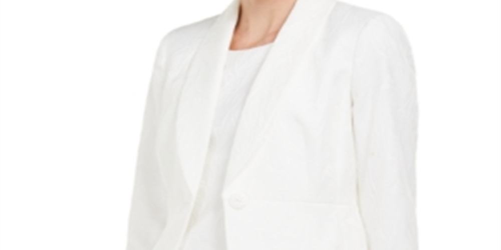 Blazer texturizado feminino Kasper com um botão, branco, tamanho 8