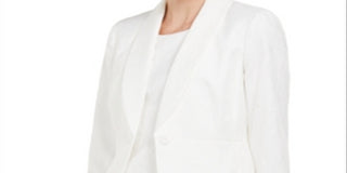 Blazer texturizado feminino Kasper com um botão, branco, tamanho 8