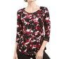 Camiseta feminina estampada manga 3/4 da coleção JM, preta, tamanho pequeno