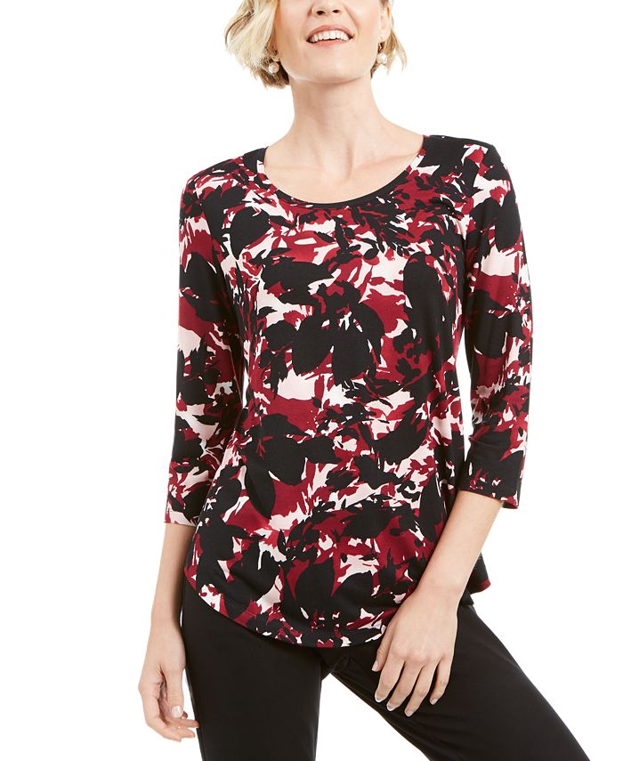 Camiseta feminina estampada manga 3/4 da coleção JM, preta, tamanho pequeno