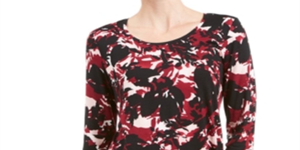 Camiseta feminina estampada manga 3/4 da coleção JM, preta, tamanho pequeno