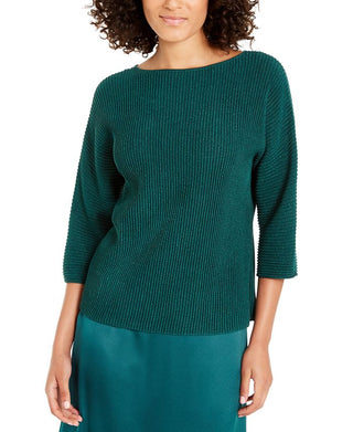 Suéter feminino Alfani com nervuras metálicas, verde, tamanho pequeno