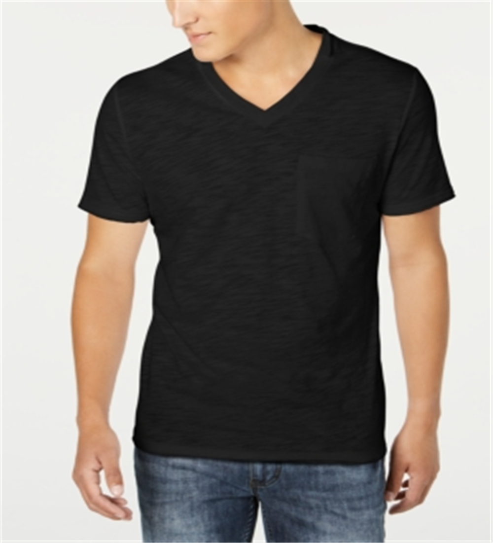 Camiseta masculina com decote em V e bolso, preta, tamanho P, da INC International Concepts