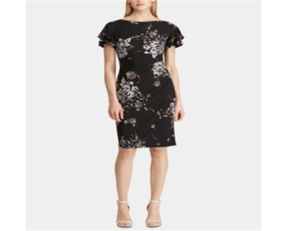 Vestido longo com decote em V e manga curta Ralph Lauren feminino, preto, tamanho 14, tamanho pequeno, para usar no trabalho