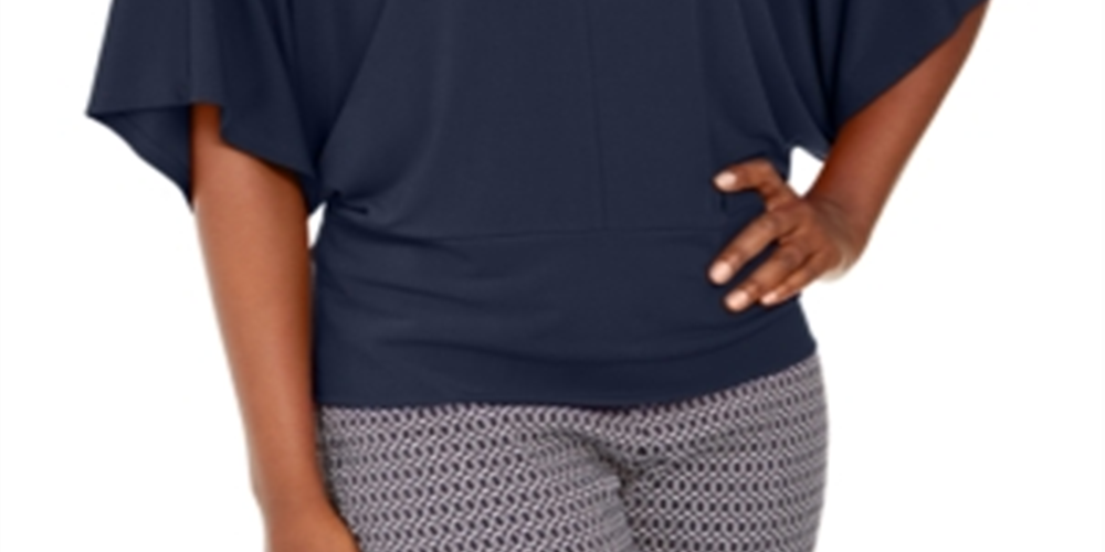 Túnica feminina JM Collection com manga morcego e ferragens, azul, tamanho pequeno