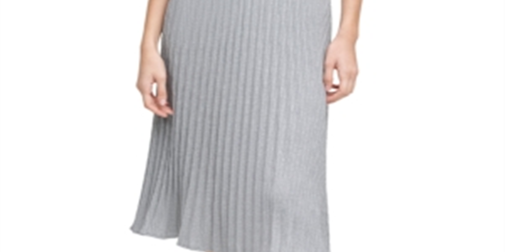 Saia de malha canelada metálica feminina Calvin Klein, cinza, tamanho grande