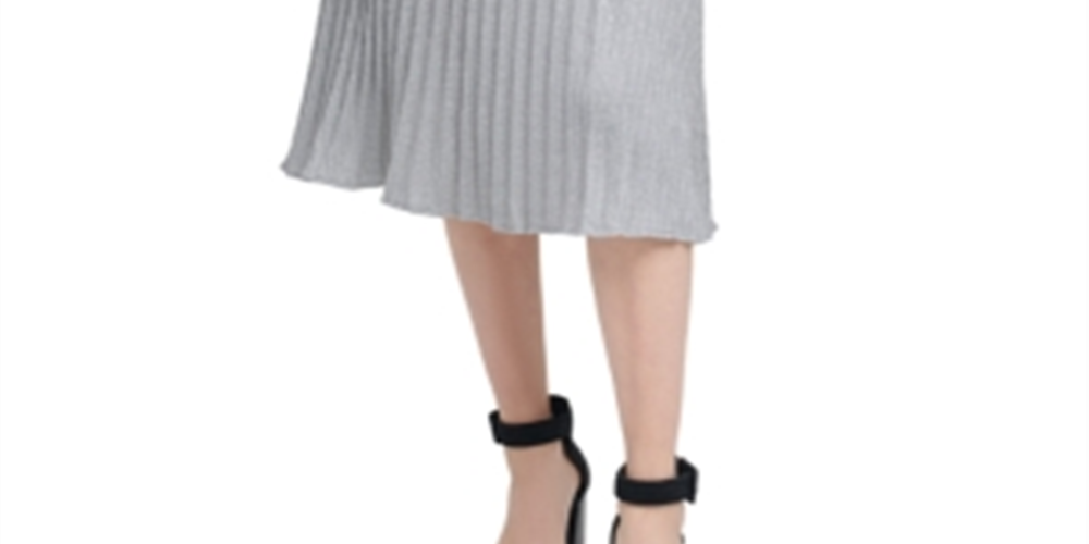Saia de malha canelada metálica feminina Calvin Klein, cinza, tamanho grande