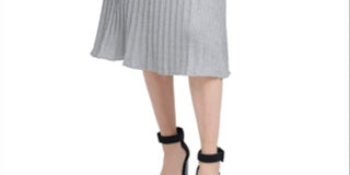 Saia de malha canelada metálica feminina Calvin Klein, cinza, tamanho grande