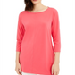 Blusa feminina Alfani coral com manga 3/4 e decote em joia, rosa, tamanho extragrande