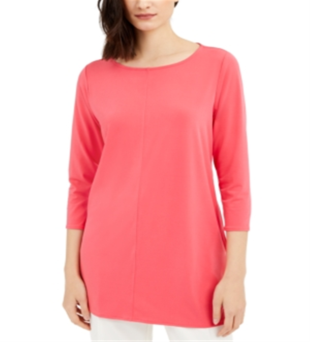 Blusa feminina Alfani coral com manga 3/4 e decote em joia, rosa, tamanho extragrande
