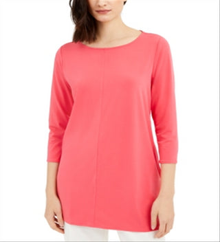 Blusa feminina Alfani coral com manga 3/4 e decote em joia, rosa, tamanho extragrande