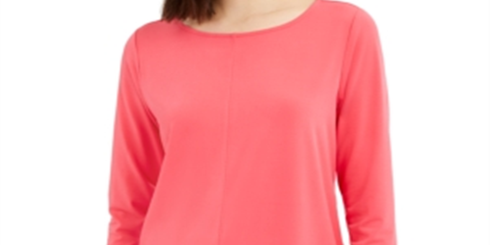 Blusa feminina Alfani coral com manga 3/4 e decote em joia, rosa, tamanho extragrande