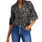 Blusa feminina Michael Kors com babados e manga cotovelo, cinza, tamanho grande