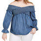 Blusa feminina plus size com manga sino franzida da INC International Concepts, azul, tamanho -0X