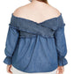 Blusa feminina plus size com manga sino franzida da INC International Concepts, azul, tamanho -0X