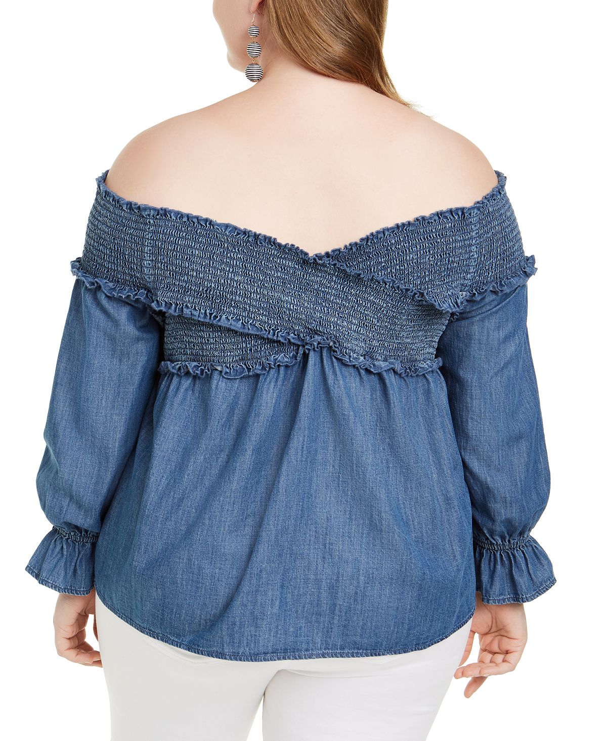Blusa feminina plus size com manga sino franzida da INC International Concepts, azul, tamanho -0X