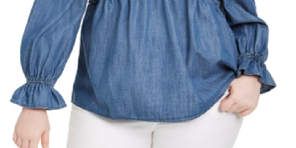 Blusa feminina plus size com manga sino franzida da INC International Concepts, azul, tamanho -0X