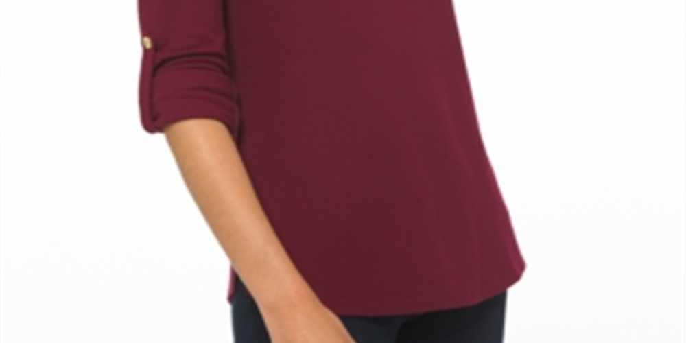 Blusa feminina Michael Kors Waffle Knit com cadarço frontal, vermelha, tamanho médio