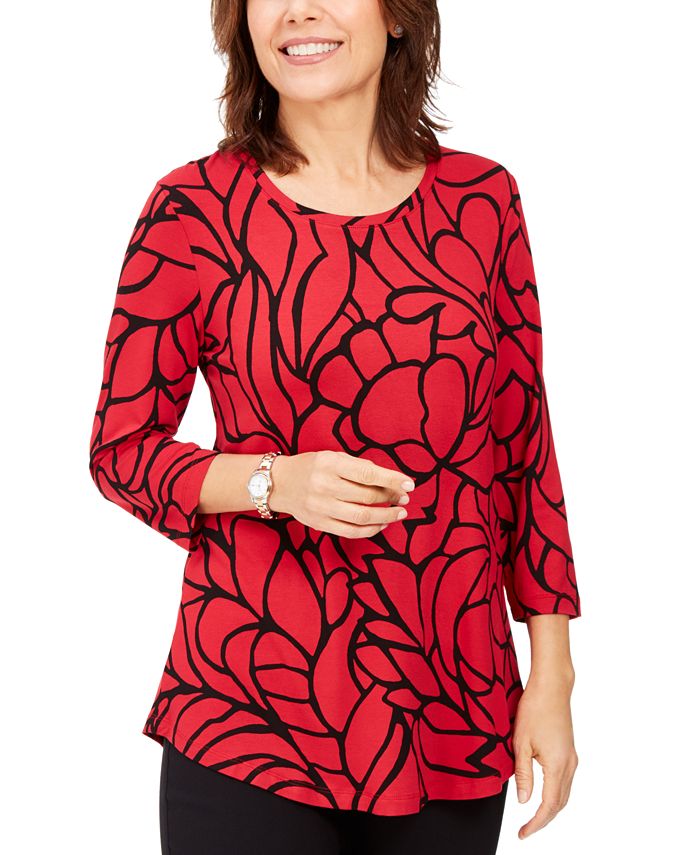 JM Collection Blusa Estampada Feminina Vermelha Tamanho P/M
