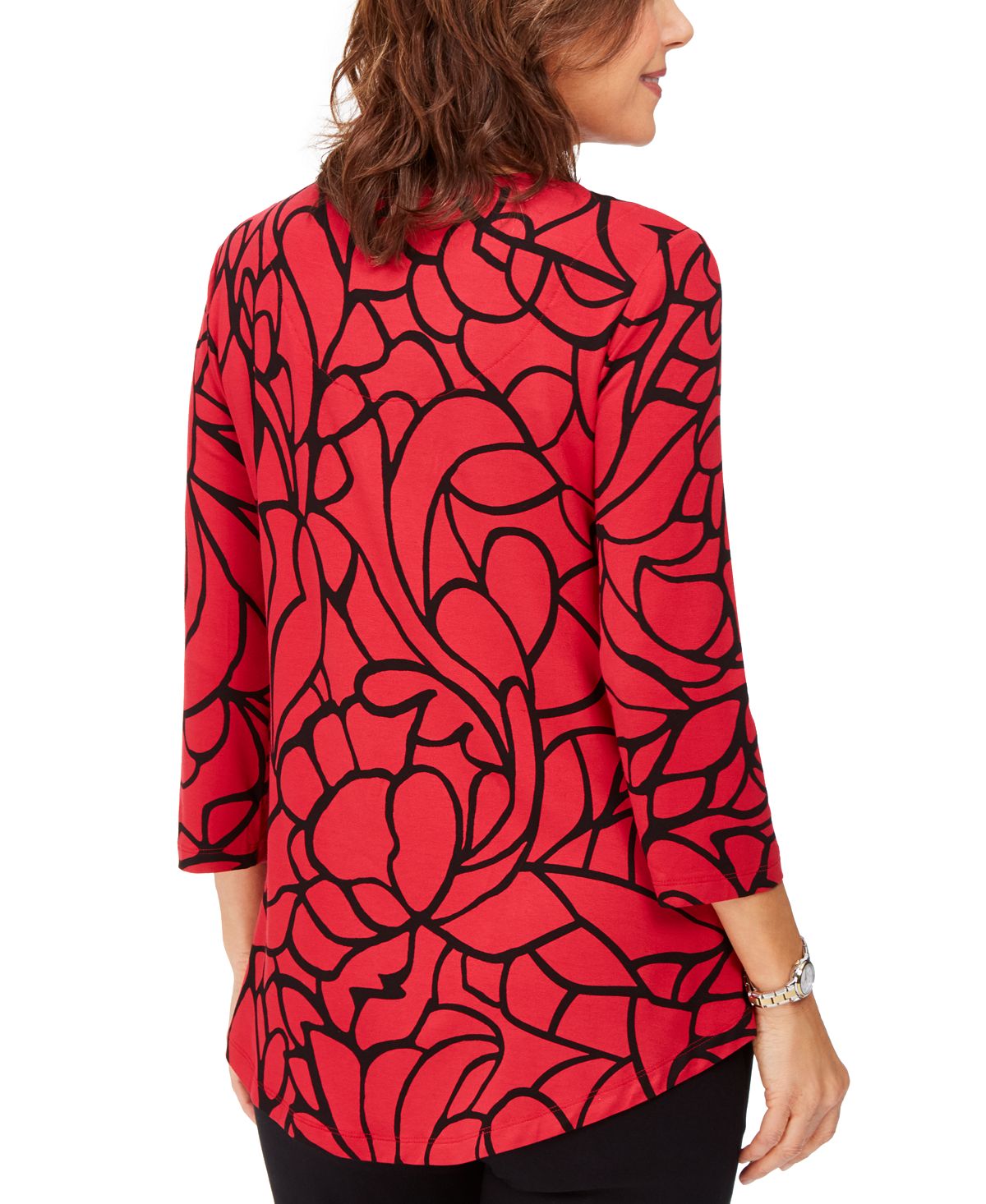 JM Collection Blusa Estampada Feminina Vermelha Tamanho P/M