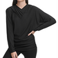 Suéter com capuz e manga dolman drapeada feminino DKNY, preto, tamanho médio