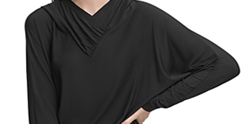 Suéter com capuz e manga dolman drapeada feminino DKNY, preto, tamanho médio