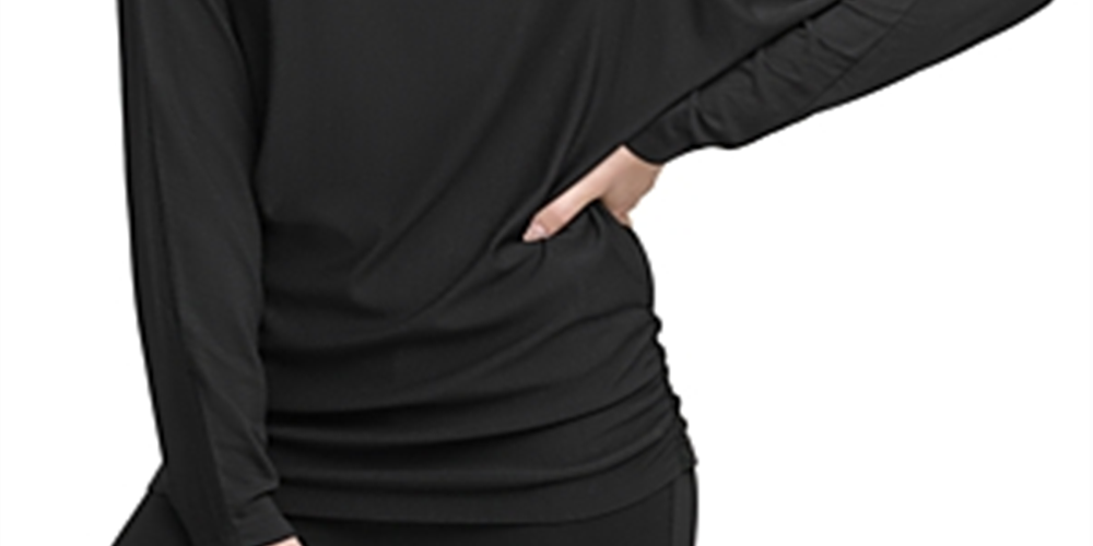 Suéter com capuz e manga dolman drapeada feminino DKNY, preto, tamanho médio