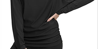 Suéter com capuz e manga dolman drapeada feminino DKNY, preto, tamanho médio