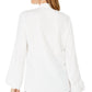 Blusa feminina Kasper com gola plissada, branca, tamanho pequeno P