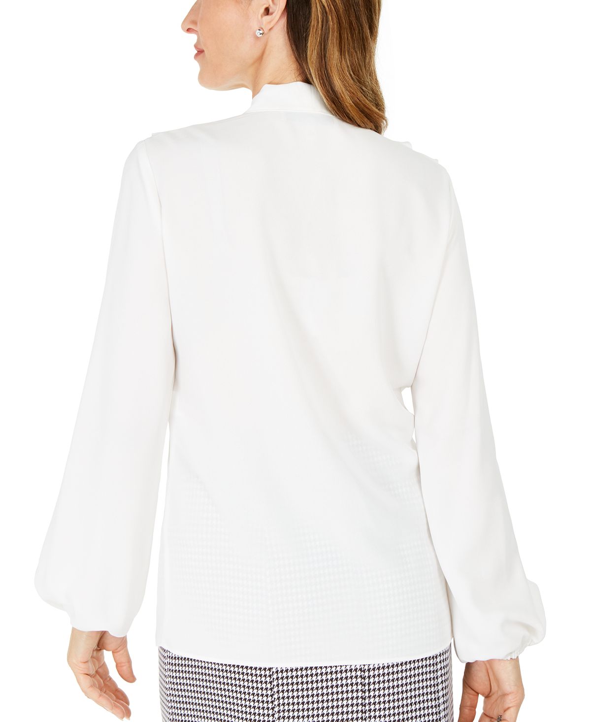 Blusa feminina Kasper com gola plissada, branca, tamanho pequeno P