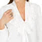 Blusa feminina Kasper com gola plissada, branca, tamanho pequeno P