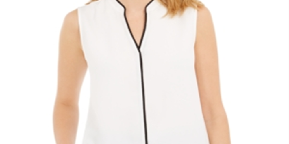 Blusa Calvin Klein Feminina Gola Alta com Acabamento Contrastado e Manga Curta Branca Tamanho Pequeno M