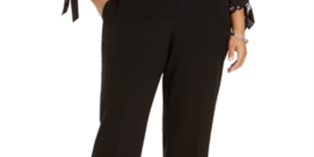 Calça reta feminina Kasper Plus, preta, tamanho 14W