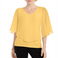 JM Collection Blusa feminina lisa com decote em V em chiffon e sobreposição, amarela, tamanho grande