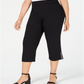 Calça Capri Feminina Plus Size com Barra Embelezada JM Collection Preta Escura Tamanho -0X