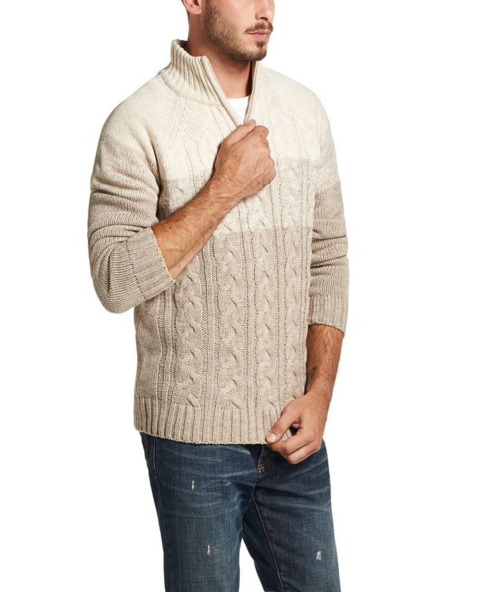Suéter masculino vintage ombré com zíper de um quarto, à prova de intempéries, marrom, tamanho pequeno