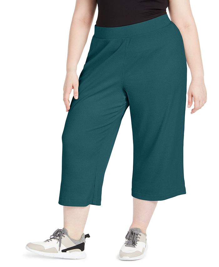 Calças culotte caneladas plus size femininas da Ideology, cor azul-petróleo, tamanho 3X