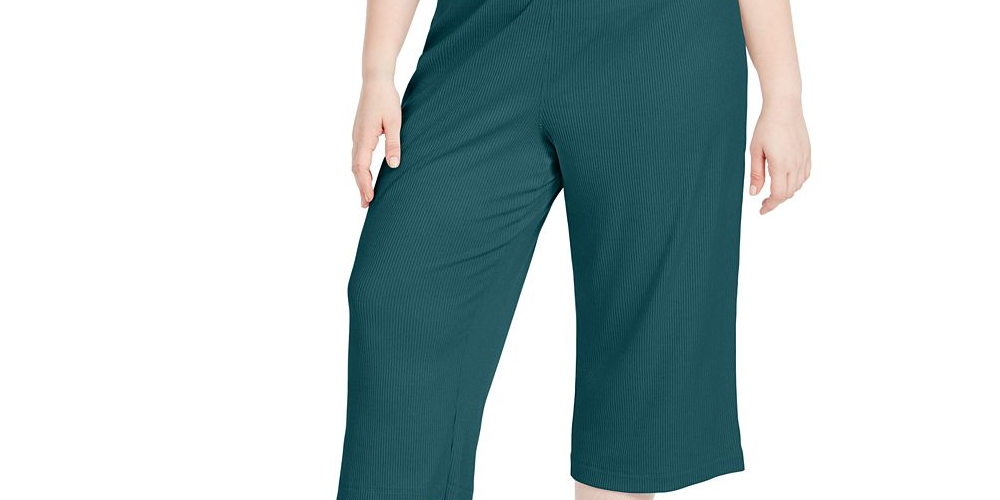Calças culotte caneladas plus size femininas da Ideology, cor azul-petróleo, tamanho 3X