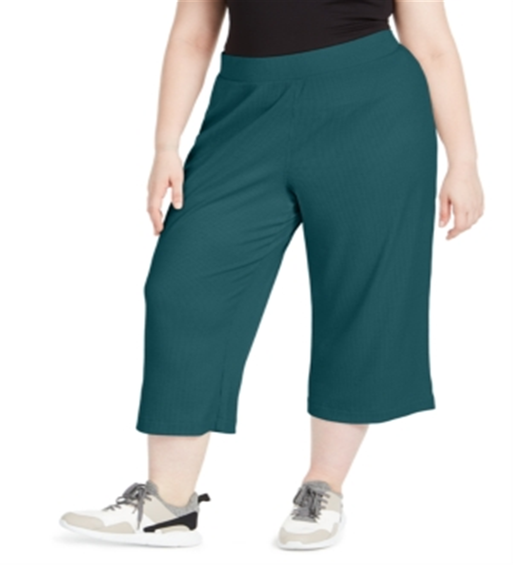 Calças culotte caneladas plus size femininas da Ideology, cor azul-petróleo, tamanho 3X