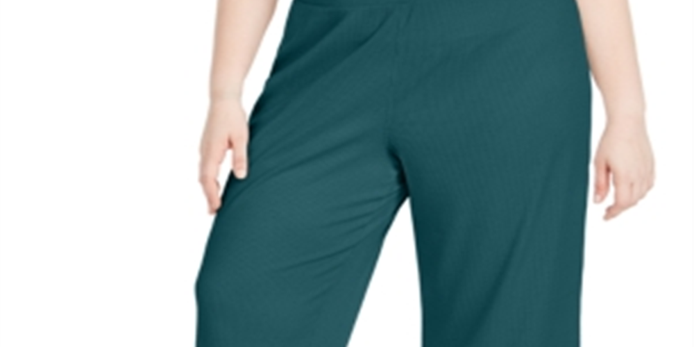 Calças culotte caneladas plus size femininas da Ideology, cor azul-petróleo, tamanho 3X