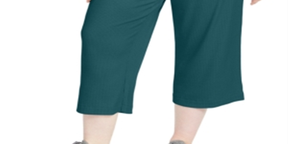 Calças culotte caneladas plus size femininas da Ideology, cor azul-petróleo, tamanho 3X