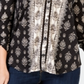 Blusa feminina estampada com decote em botão, tamanho X-S