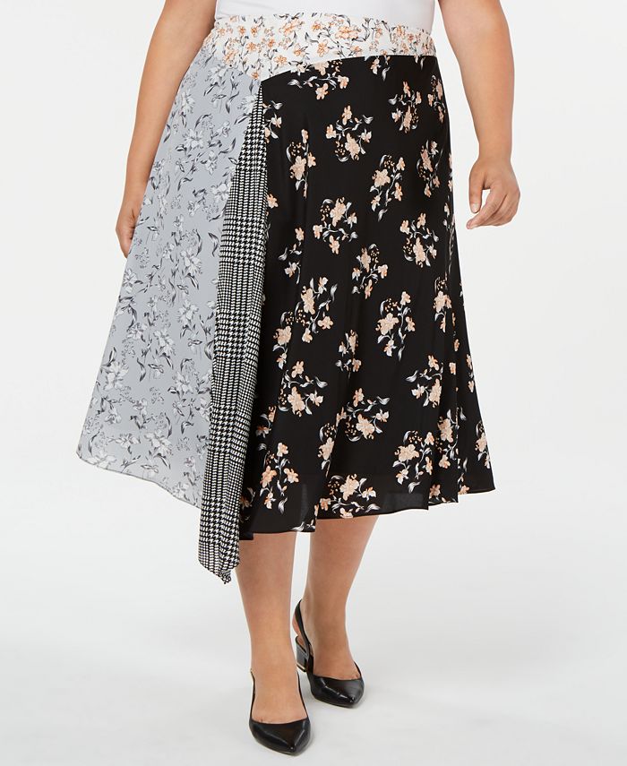 Calvin Klein Saia Midi Assimétrica Estampada Plus Feminina Preta Tamanho 20W