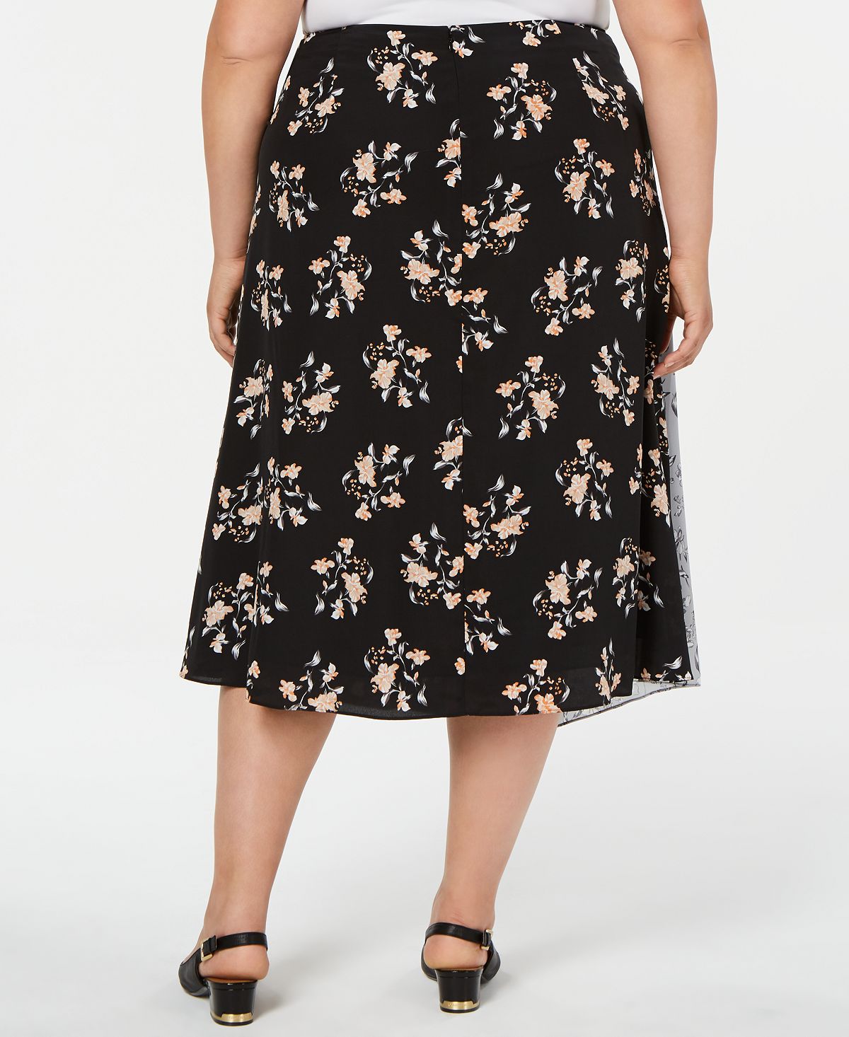 Calvin Klein Saia Midi Assimétrica Estampada Plus Feminina Preta Tamanho 20W