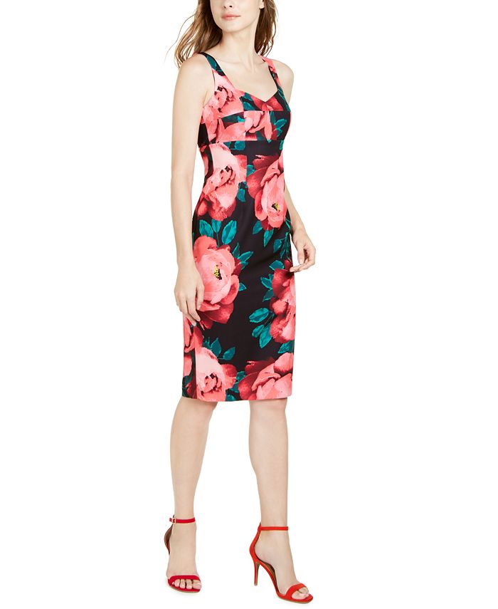 Vestido feminino Trina Turk com decote em V e mangas florais, tamanho 10, vermelho